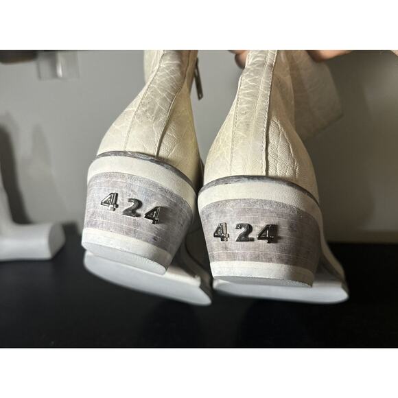 424 White Zip Shine Calf Cuban Boots main image 12